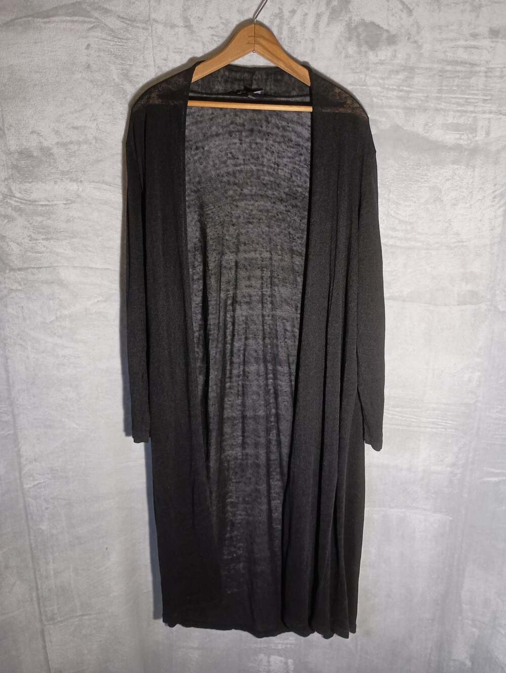 EILEEN FISHER Size L Semi-Sheer Black Long Sleeve Duster Cardigan